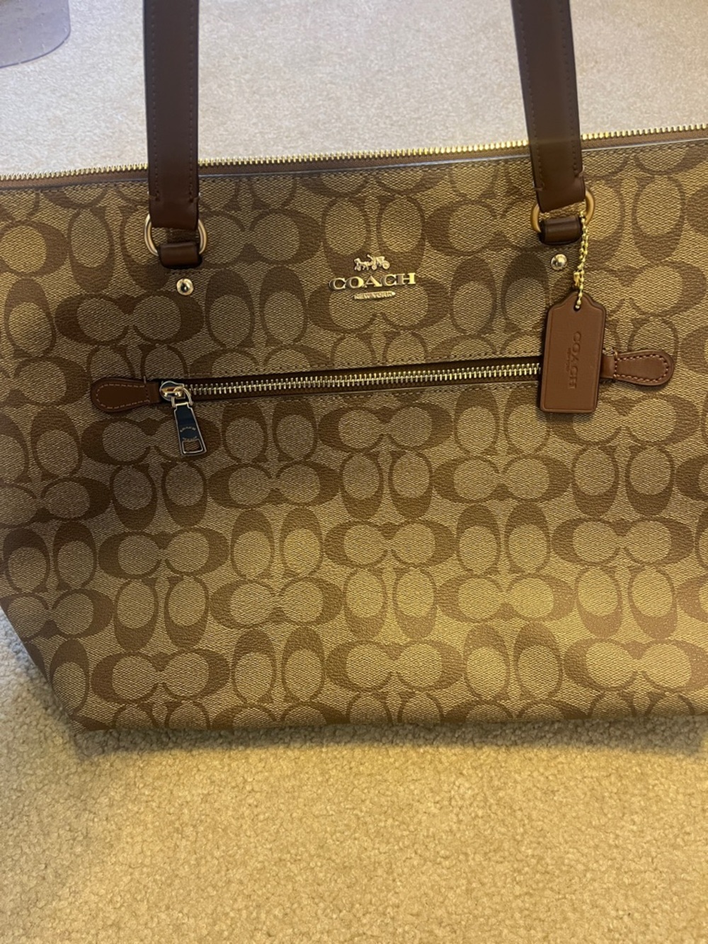 Coach Brown Signature Canvas Tote with Leather Trim